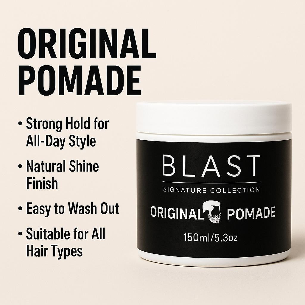 Blast Original Pomade – Signature Collection for Strong Hold, Classic Shine & Smooth Finish Hair Styling Product.