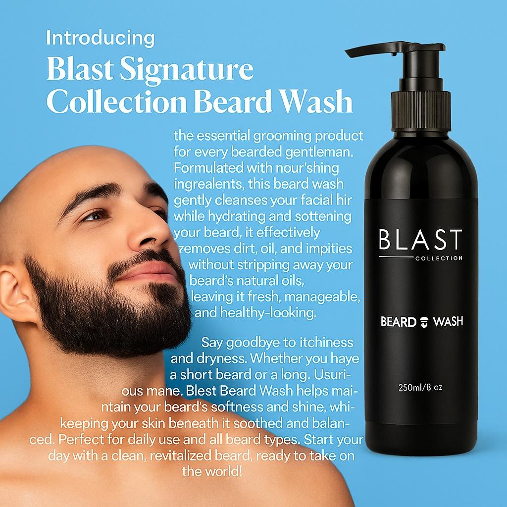 Blast Signature Collection Beard Wash – Gentle Cleanse, Hydrate & Soften for Healthy Beards with Coconut Oil | Daily Beard Care
